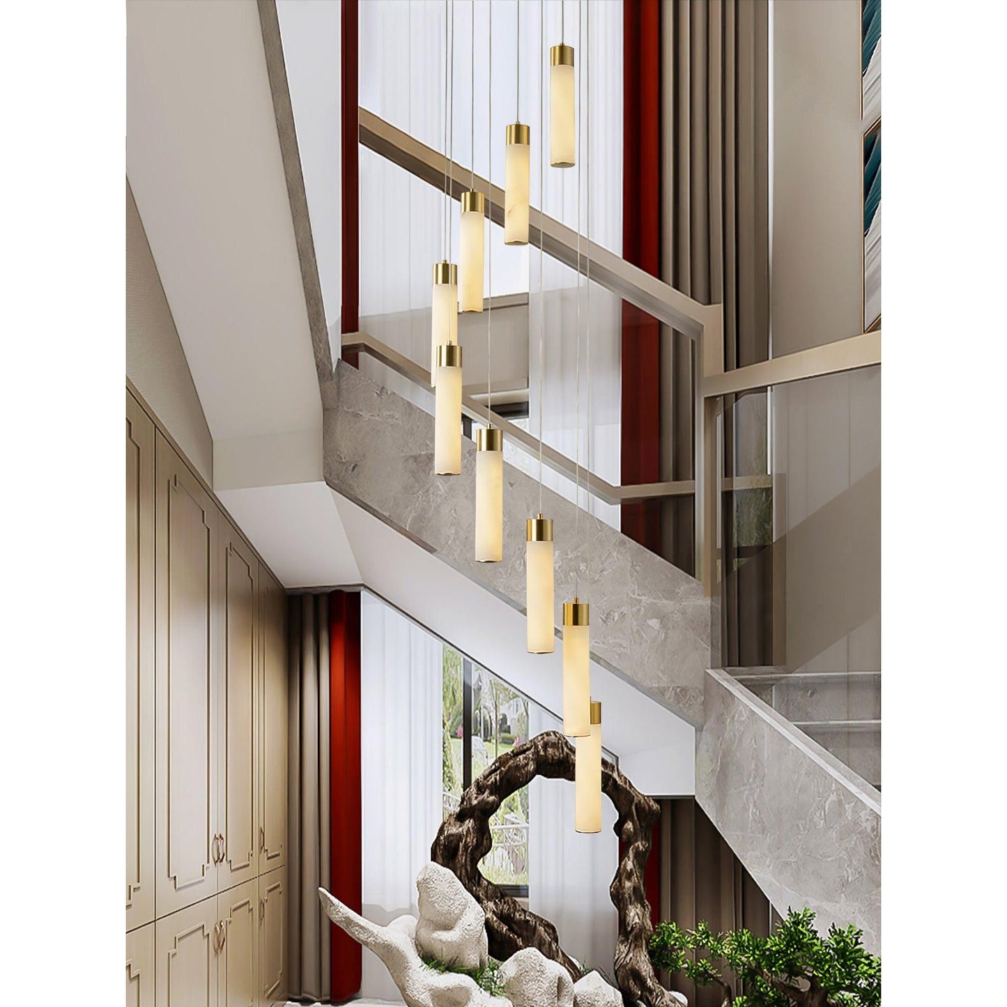 Celestial Alabaster Cascade Chandelier - Modern Luxury LED Multi-Light Stone Cluster