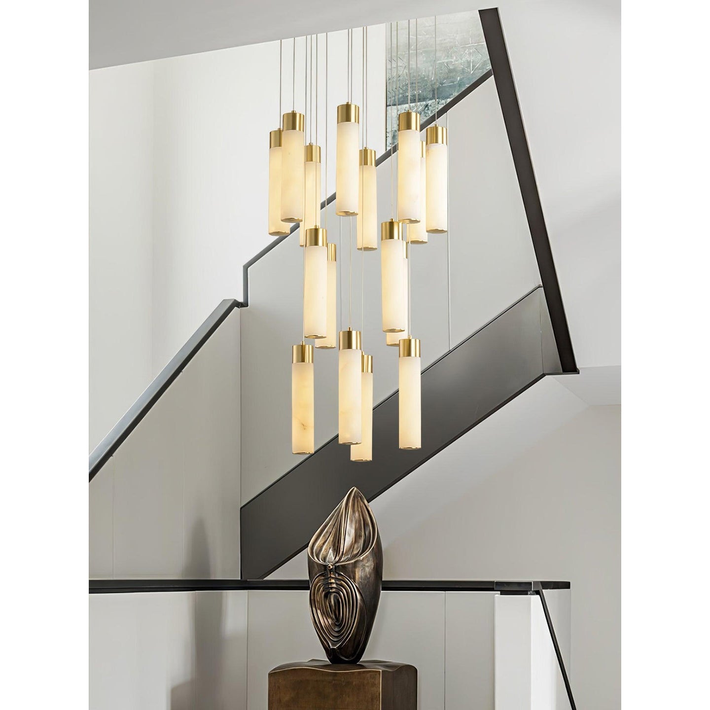 Celestial Alabaster Cascade Chandelier - Modern Luxury LED Multi-Light Stone Cluster