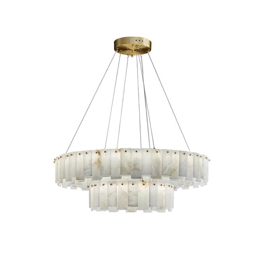 Celestial Alabaster Round Chandelier - Luxury Natural Stone & Brass Tiered Pendant