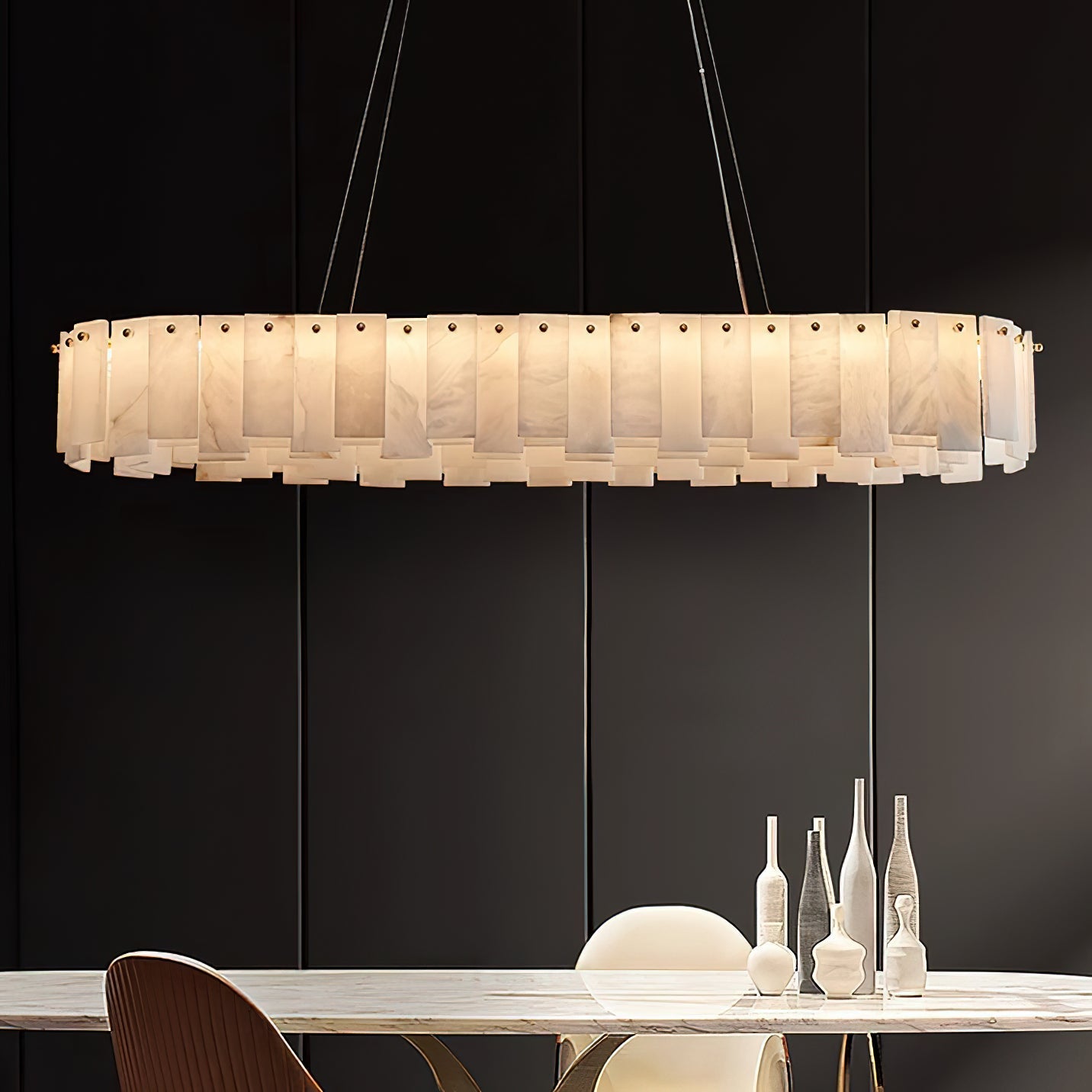 Celestial Alabaster Round Chandelier - Luxury Natural Stone & Brass Tiered Pendant