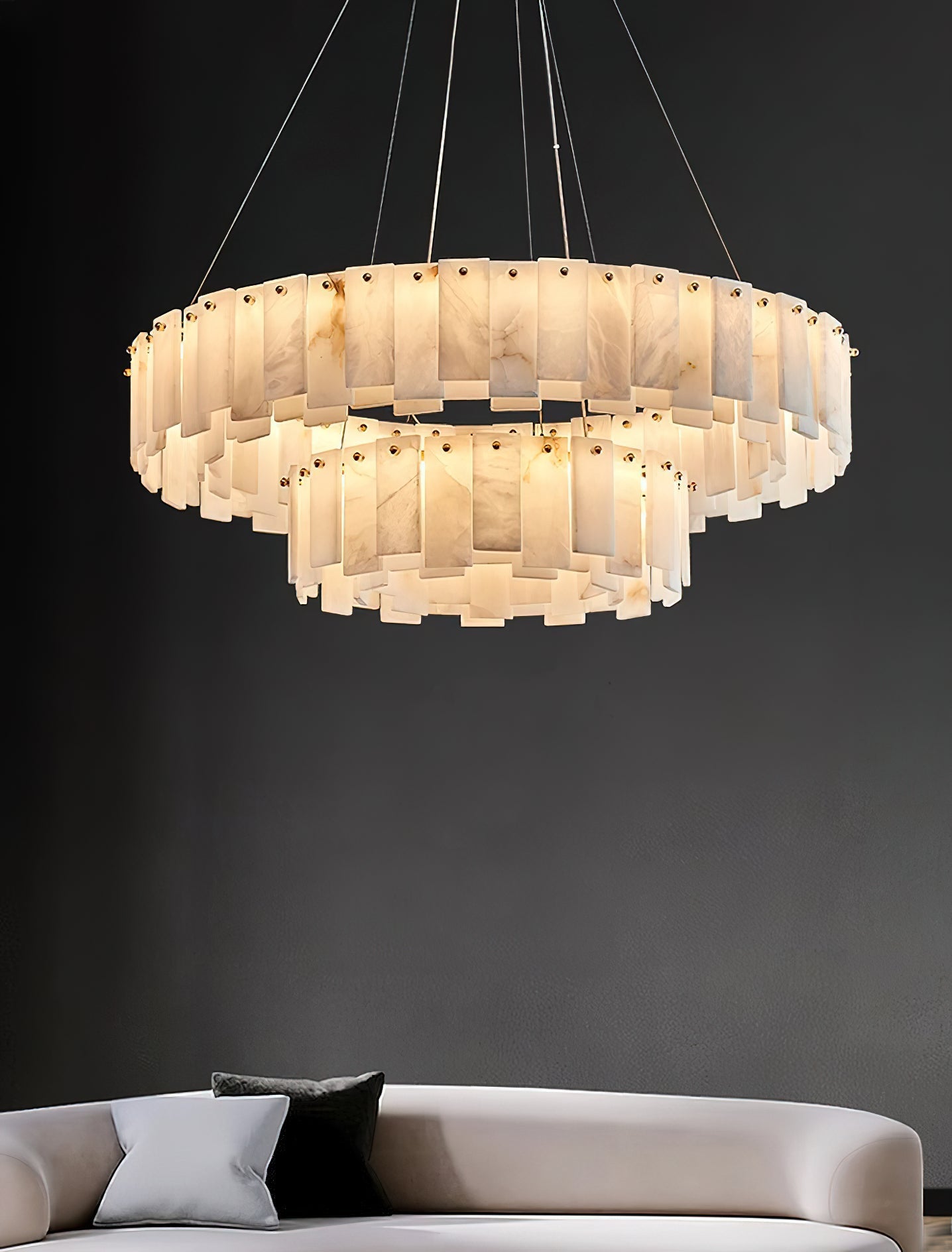 Celestial Alabaster Round Chandelier - Luxury Natural Stone & Brass Tiered Pendant