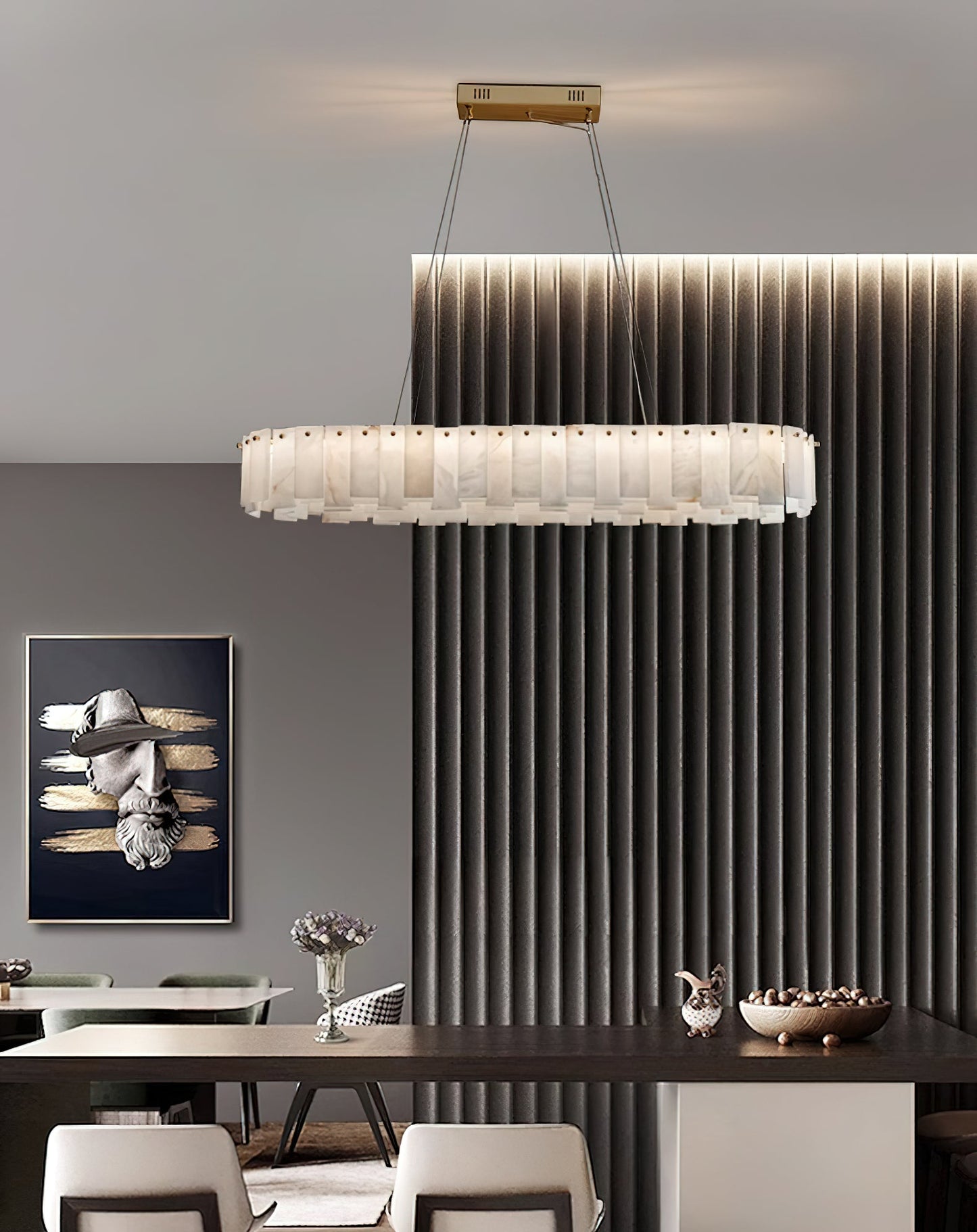 Celestial Alabaster Round Chandelier - Luxury Natural Stone & Brass Tiered Pendant
