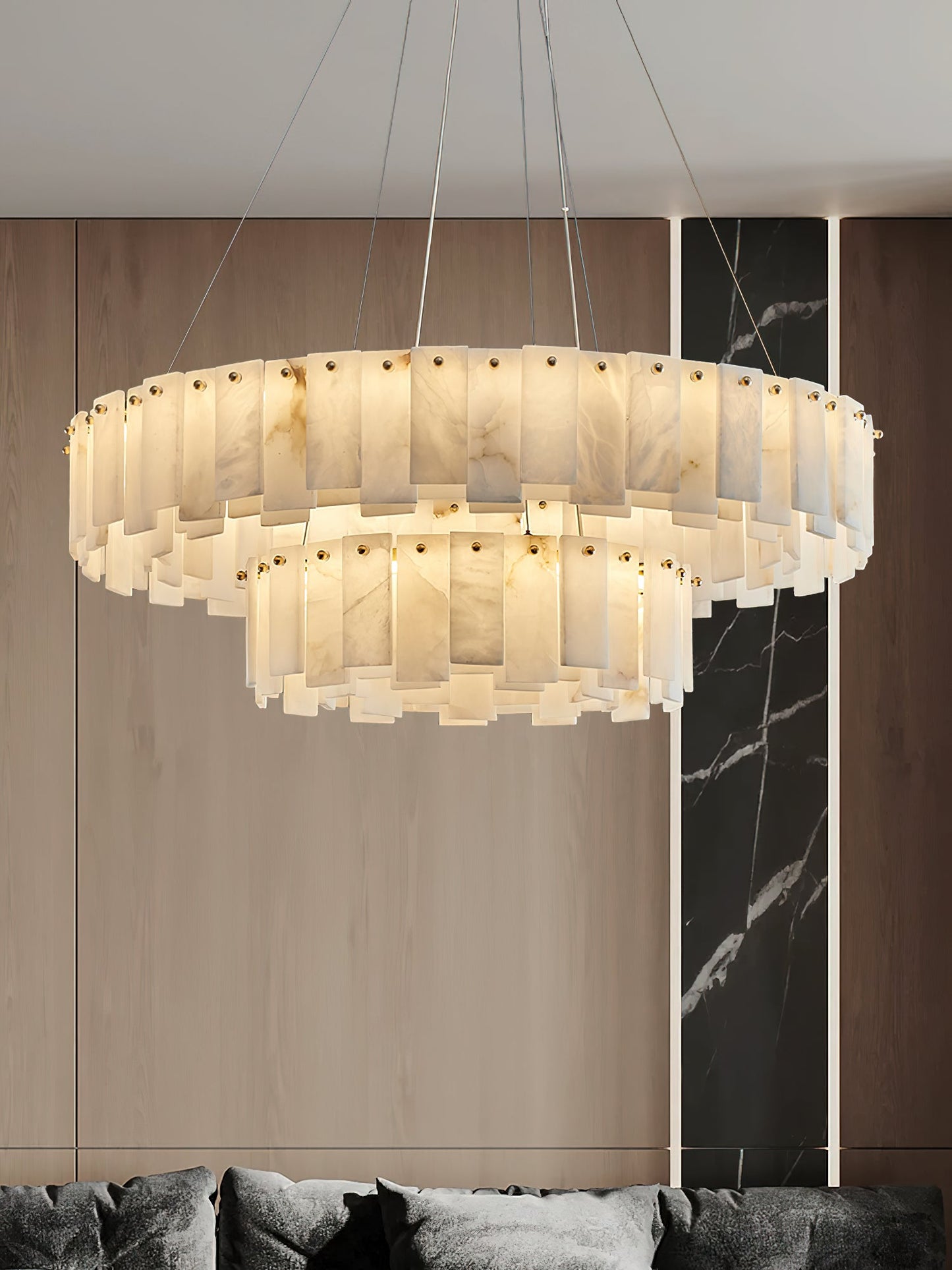 Celestial Alabaster Round Chandelier - Luxury Natural Stone & Brass Tiered Pendant