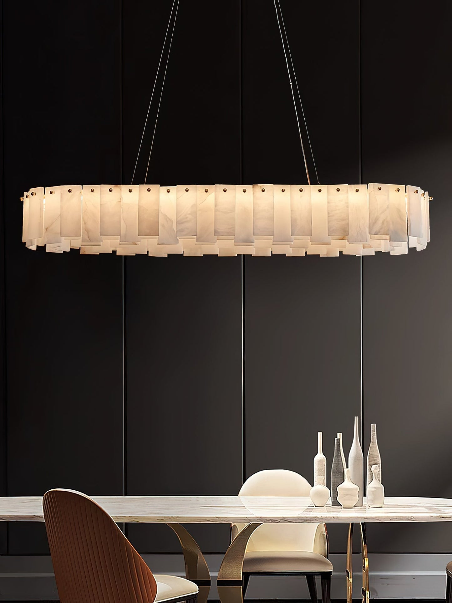 Celestial Alabaster Round Chandelier - Luxury Natural Stone & Brass Tiered Pendant