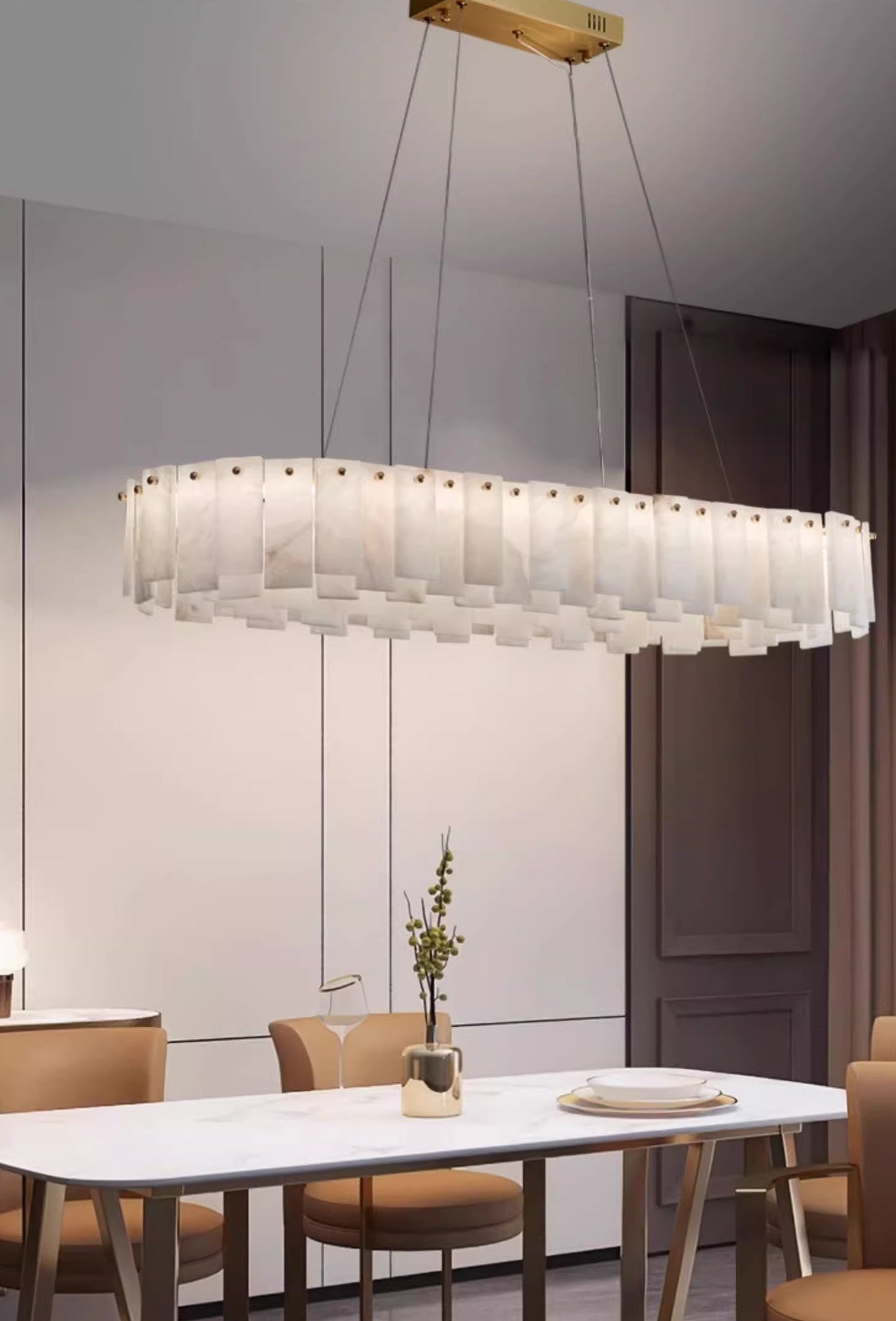 Celestial Alabaster Round Chandelier - Luxury Natural Stone & Brass Tiered Pendant