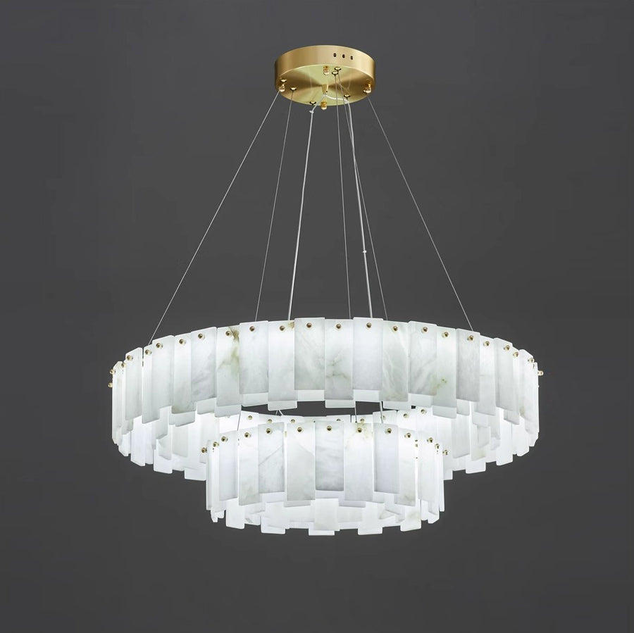Celestial Alabaster Round Chandelier - Luxury Natural Stone & Brass Tiered Pendant