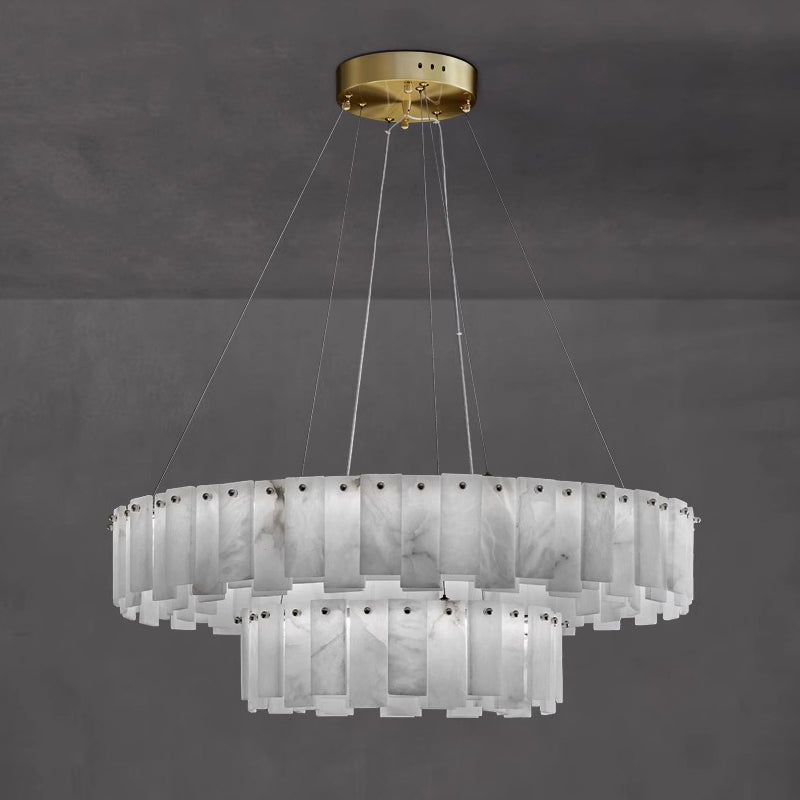 Celestial Alabaster Round Chandelier - Luxury Natural Stone & Brass Tiered Pendant