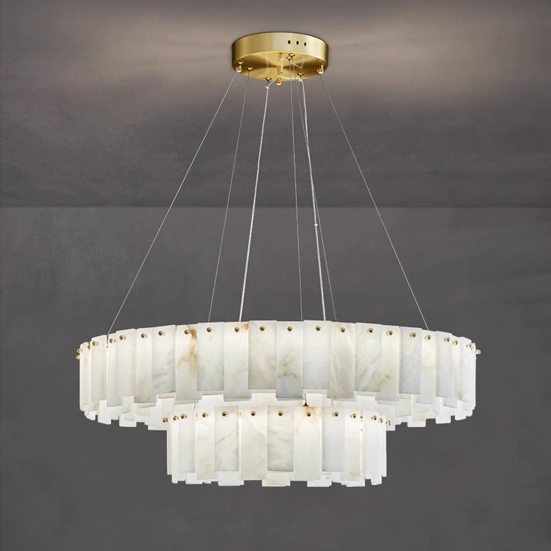 Celestial Alabaster Round Chandelier - Luxury Natural Stone & Brass Tiered Pendant