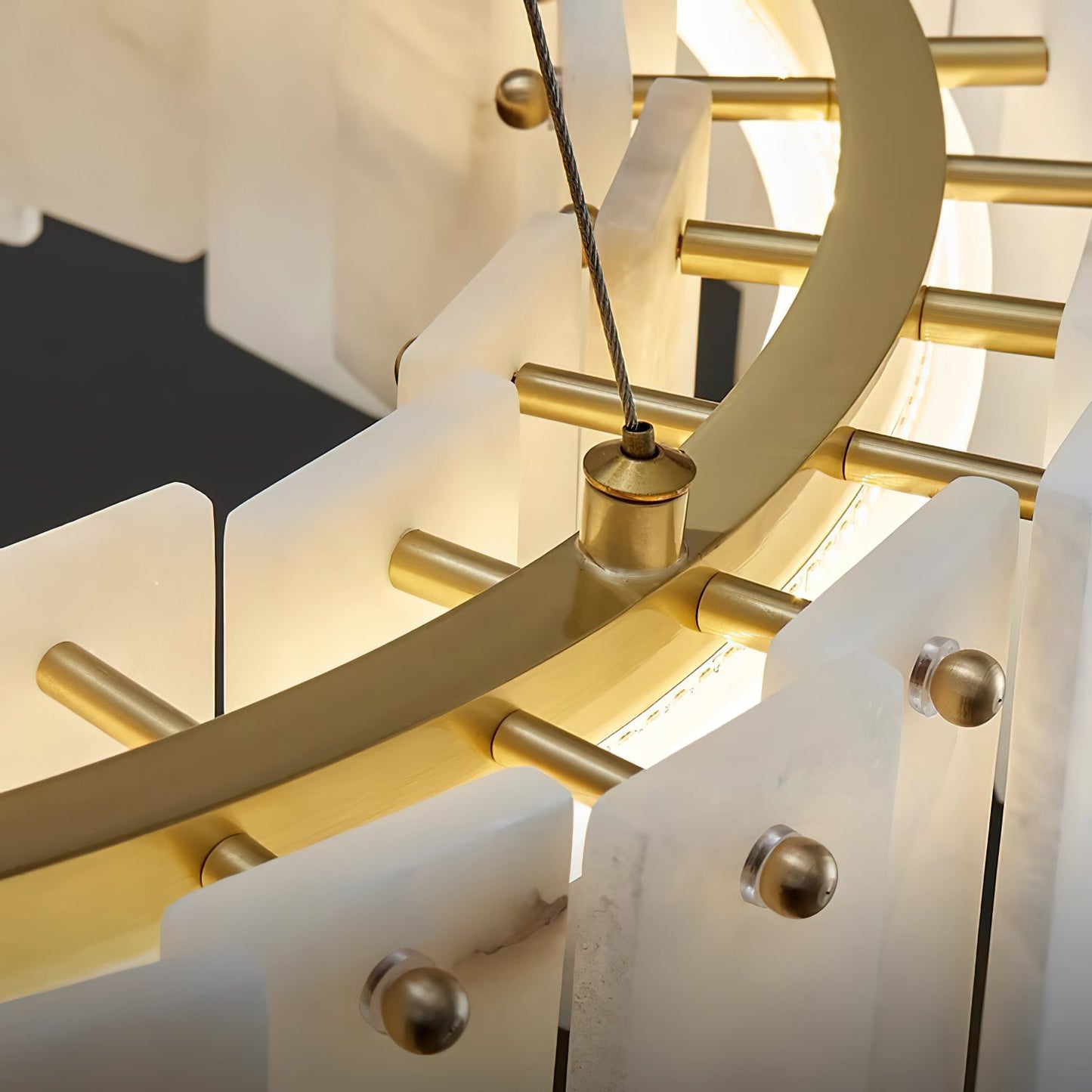 Celestial Alabaster Round Chandelier - Luxury Natural Stone & Brass Tiered Pendant