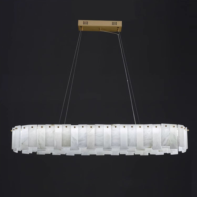Celestial Alabaster Round Chandelier - Luxury Natural Stone & Brass Tiered Pendant