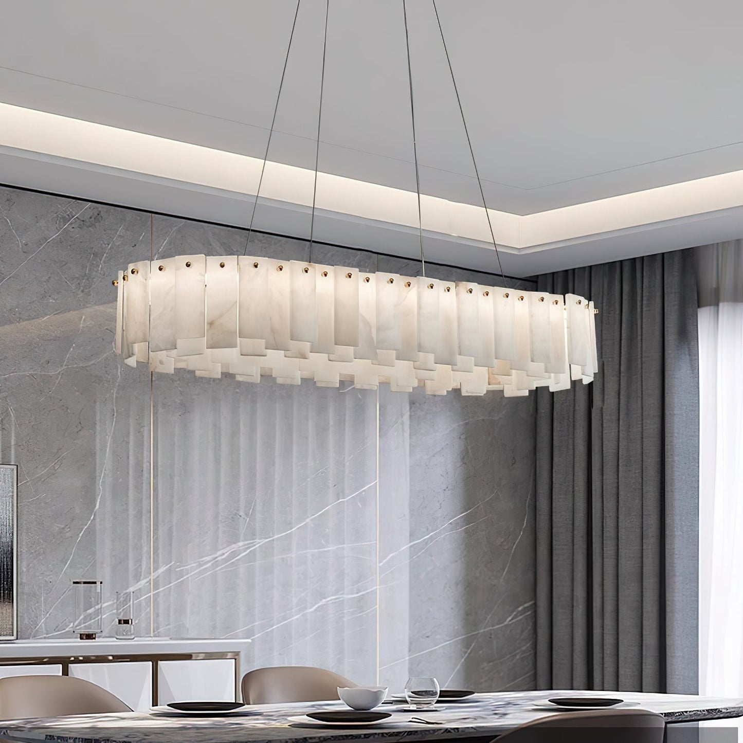 Celestial Alabaster Round Chandelier - Luxury Natural Stone & Brass Tiered Pendant