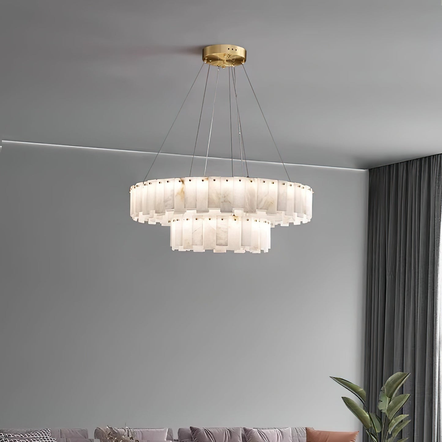 Celestial Alabaster Round Chandelier - Luxury Natural Stone & Brass Tiered Pendant