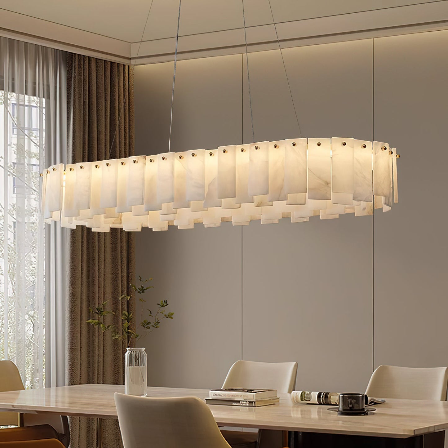 Celestial Alabaster Round Chandelier - Luxury Natural Stone & Brass Tiered Pendant