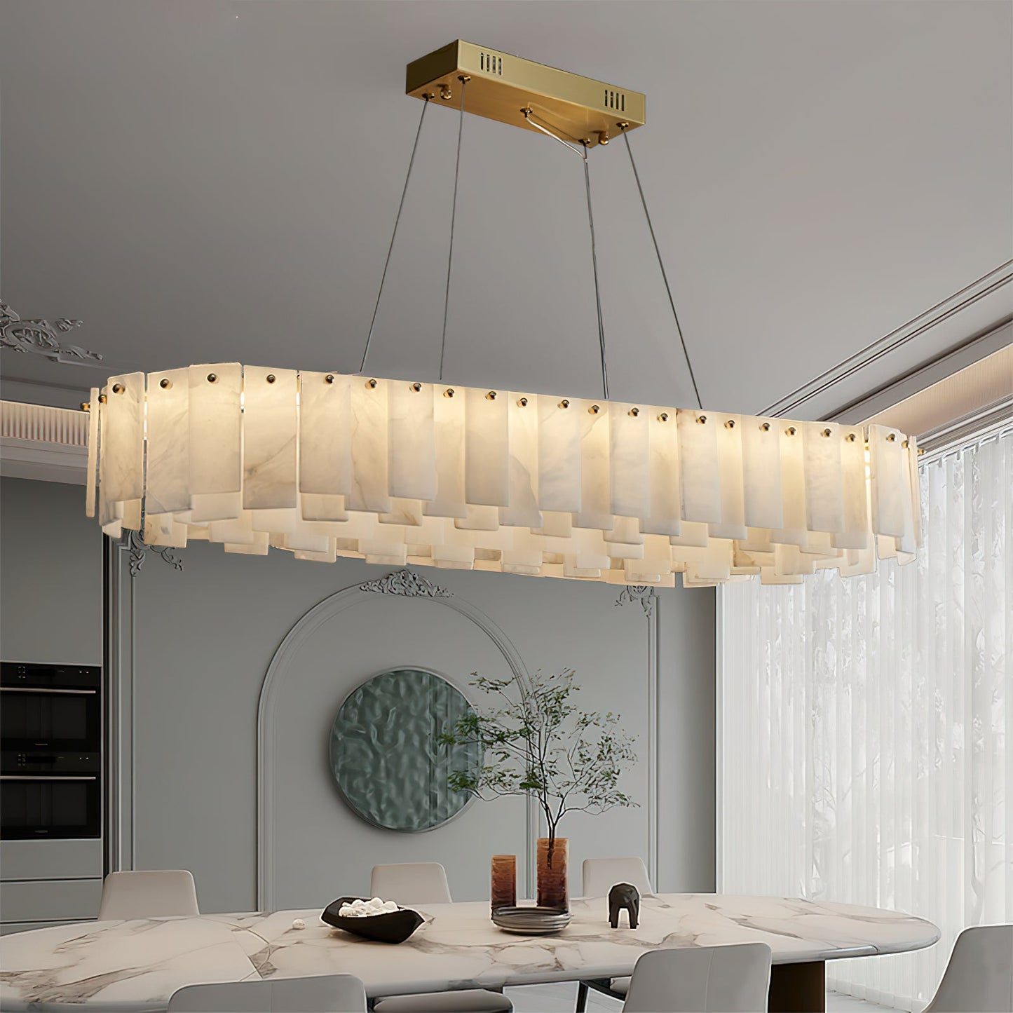 Celestial Alabaster Round Chandelier - Luxury Natural Stone & Brass Tiered Pendant
