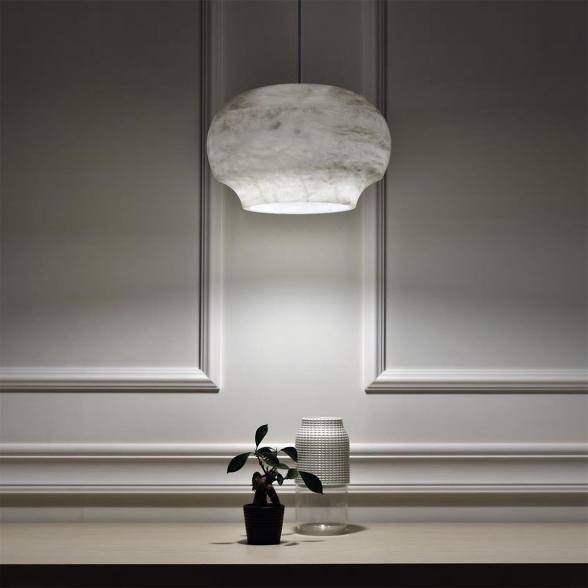 Camille Alabaster Pendant Lamp – Carved Translucent Natural Alabaster Dome Pendant Light