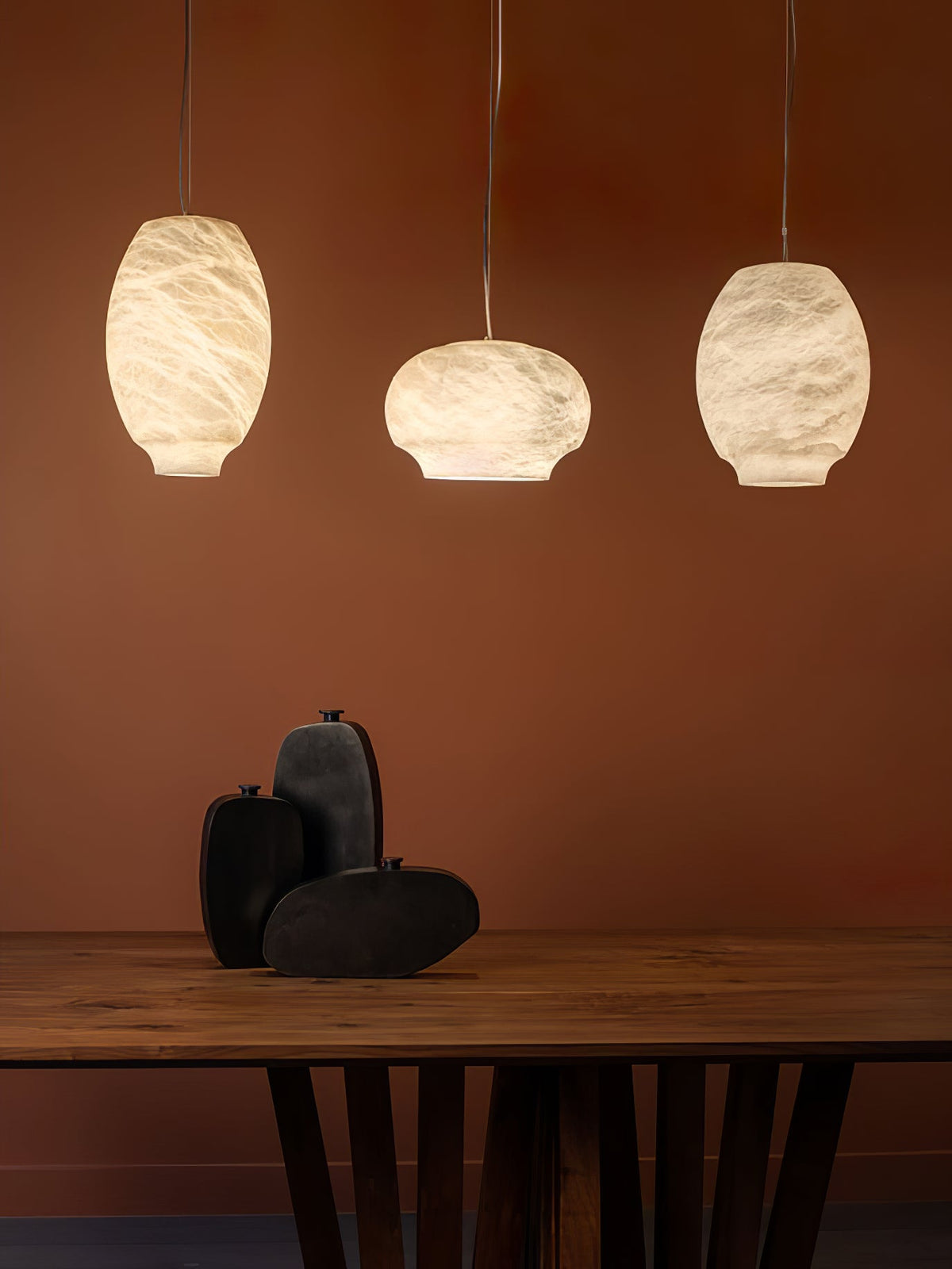 Camille Alabaster Pendant Lamp – Carved Translucent Natural Alabaster Dome Pendant Light
