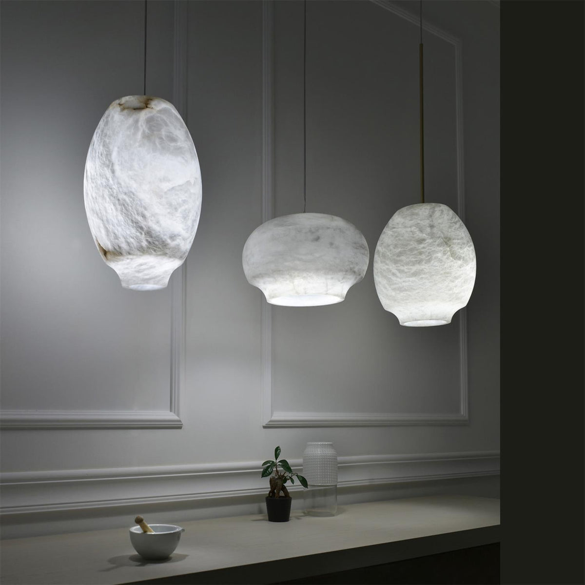 Camille Alabaster Pendant Lamp – Carved Translucent Natural Alabaster Dome Pendant Light