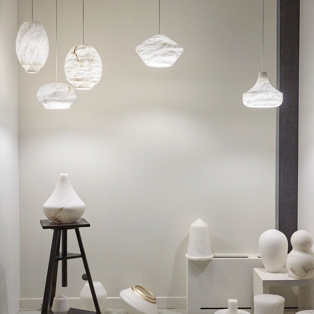Camille Alabaster Pendant Lamp – Carved Translucent Natural Alabaster Dome Pendant Light