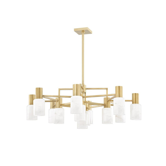 Centerport Alabaster Chandelier - Minimalist 13-Light Geometric Natural Stone Pendant