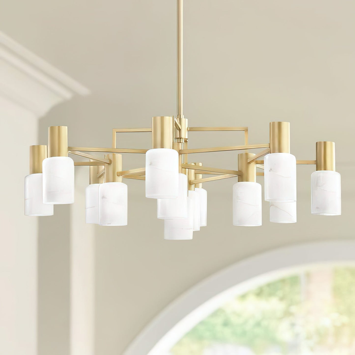 Centerport Alabaster Chandelier - Minimalist 13-Light Geometric Natural Stone Pendant