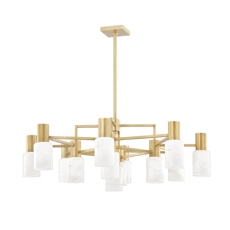 Centerport Alabaster Chandelier - Minimalist 13-Light Geometric Natural Stone Pendant
