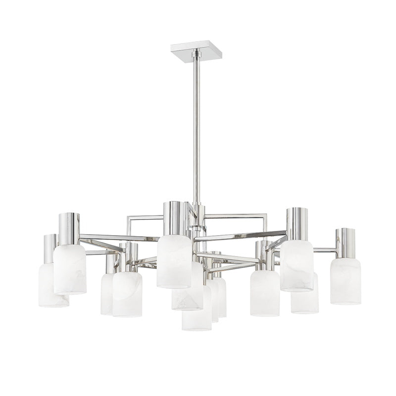 Centerport Alabaster Chandelier - Minimalist 13-Light Geometric Natural Stone Pendant
