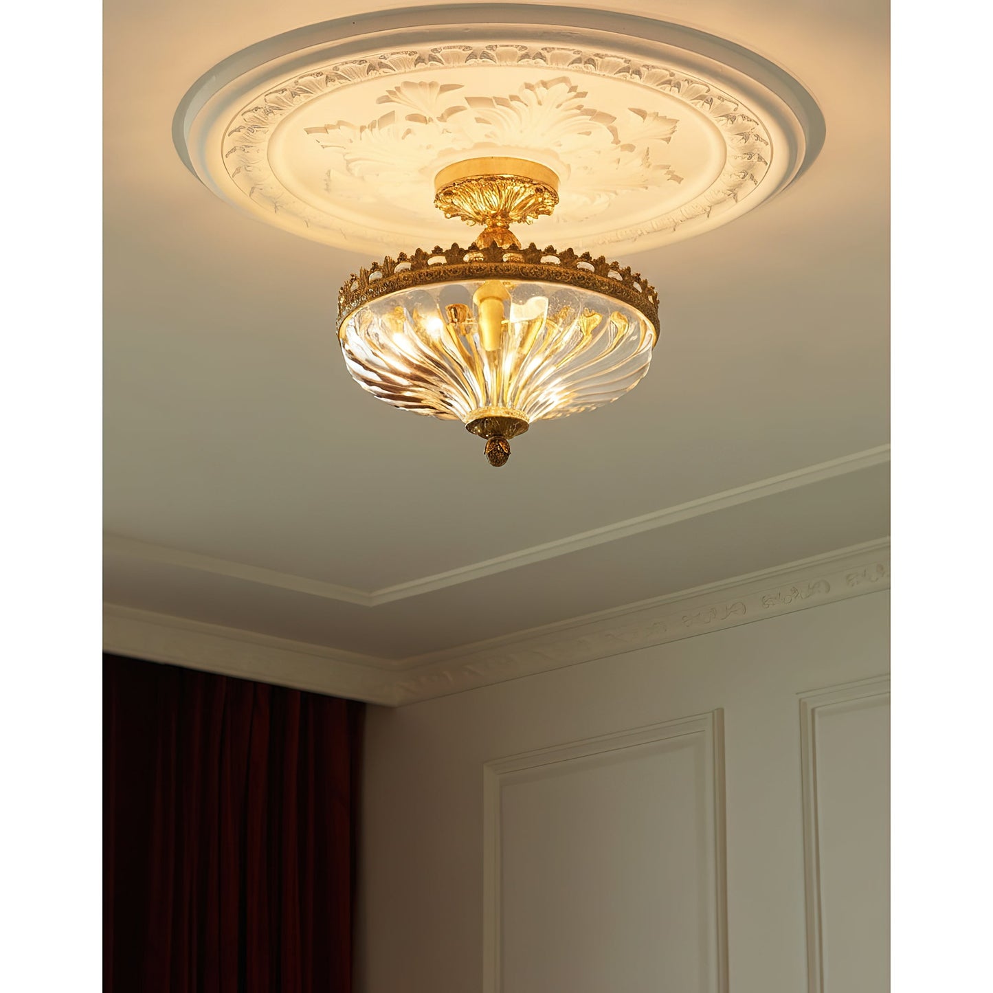 Century Ceiling Lamp - Timeless 3-Light Brass & Glass Semi-Flush Mount