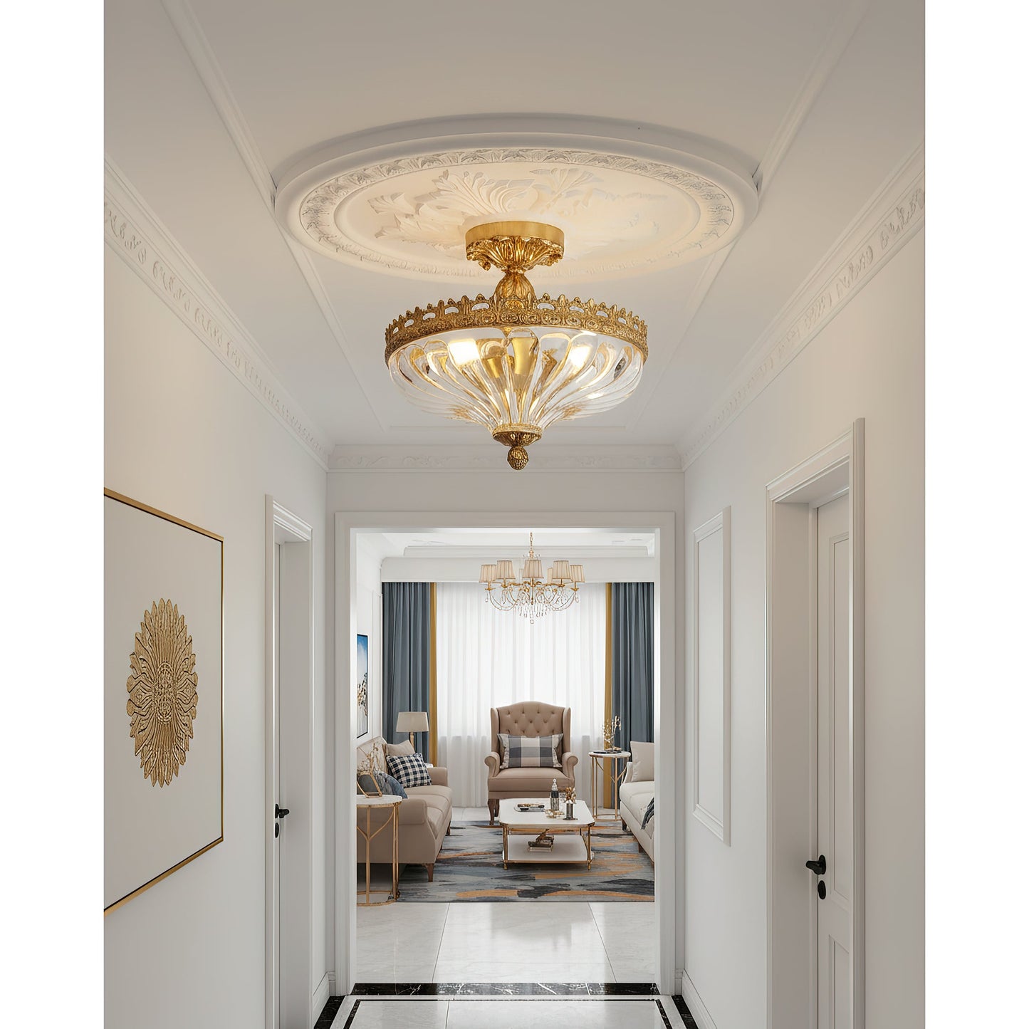 Century Ceiling Lamp - Timeless 3-Light Brass & Glass Semi-Flush Mount