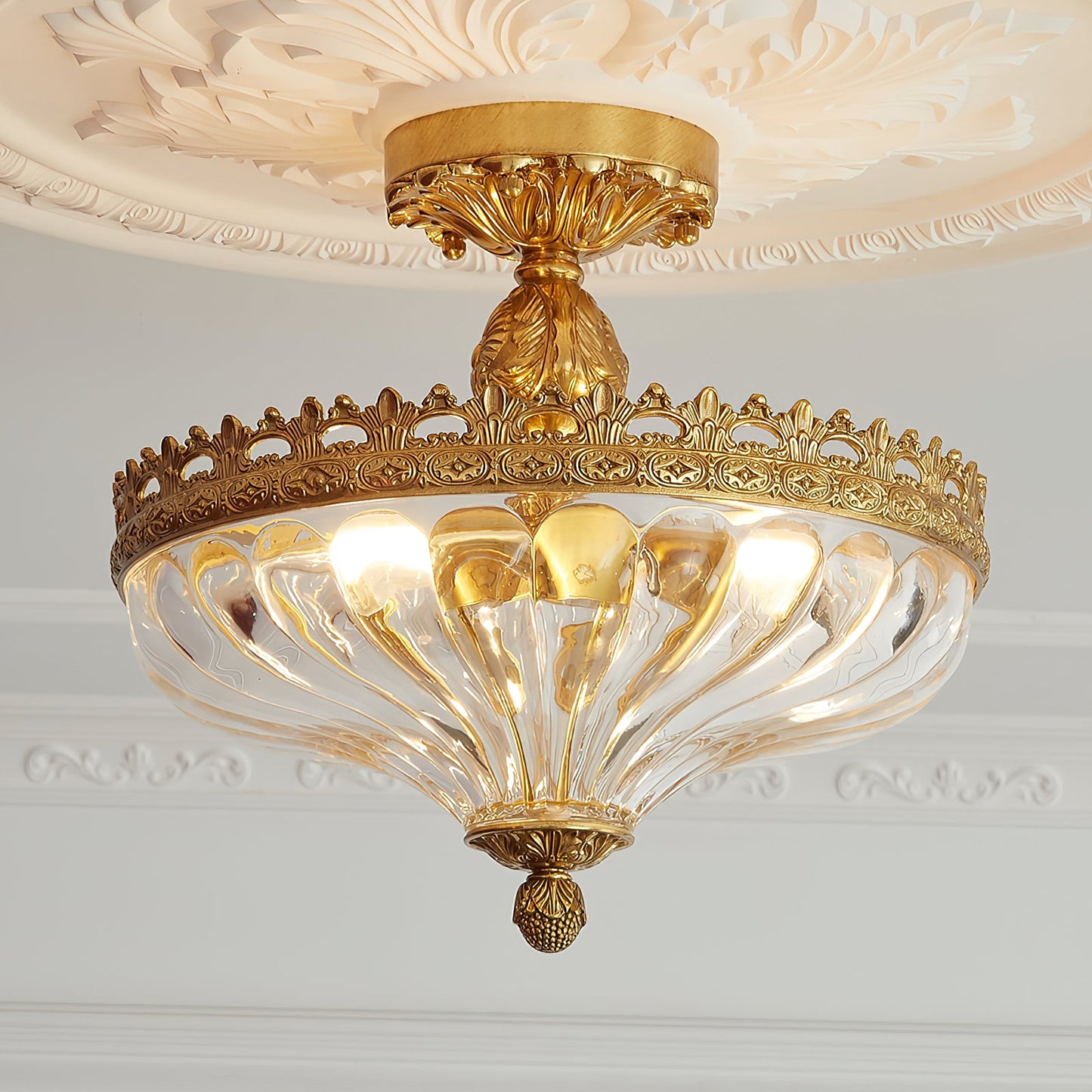 Century Ceiling Lamp - Timeless 3-Light Brass & Glass Semi-Flush Mount
