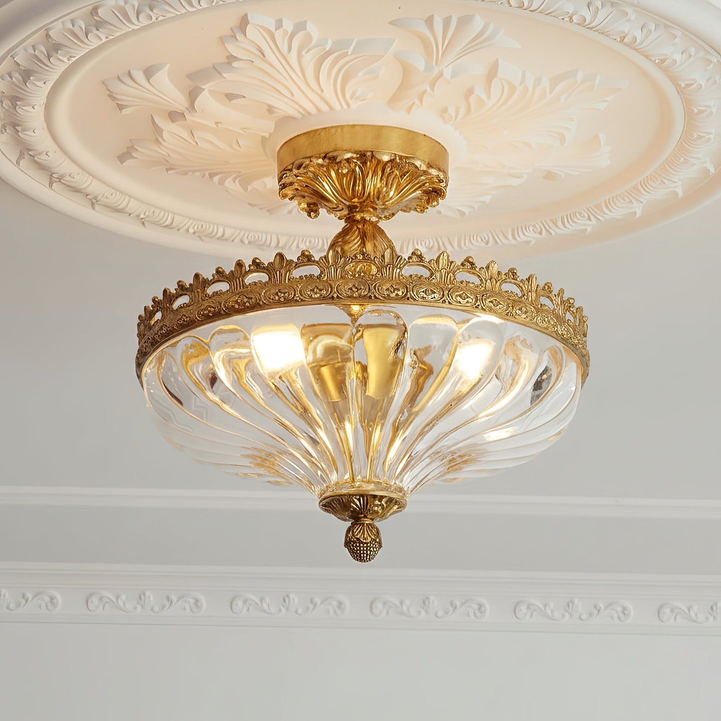Century Ceiling Lamp - Timeless 3-Light Brass & Glass Semi-Flush Mount