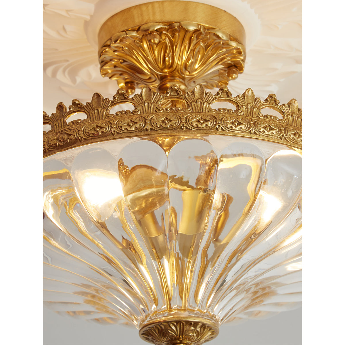 Century Ceiling Lamp - Timeless 3-Light Brass & Glass Semi-Flush Mount