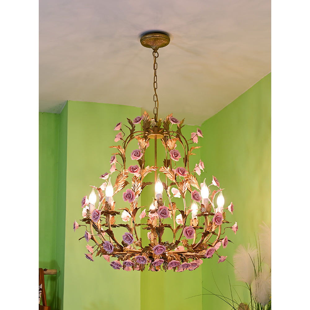 Ceramic Rose Chandelier - Luxury Handcrafted Floral 4/6/8-Light Pendant