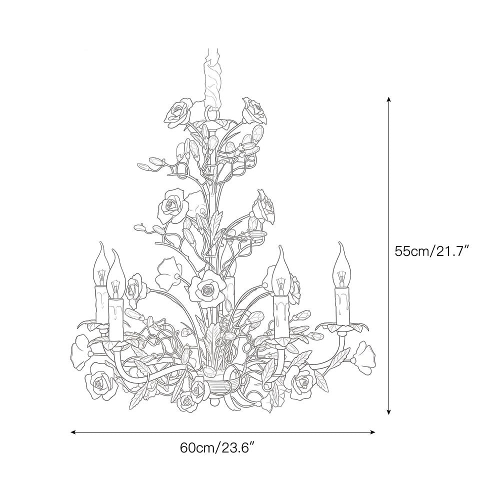 Ceramic Rose Vine Chandelier - Luxury Floral 5/6/8-Light Brass & Crystal Pendan