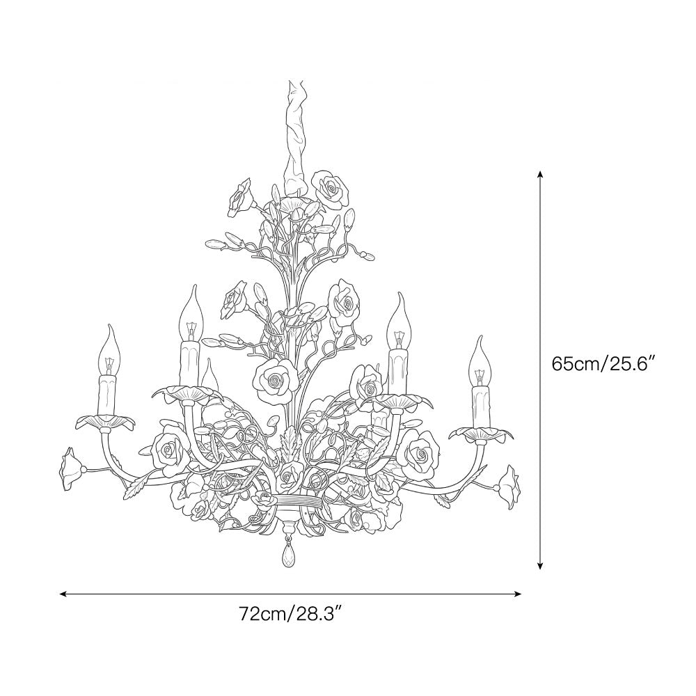 Ceramic Rose Vine Chandelier - Luxury Floral 5/6/8-Light Brass & Crystal Pendan