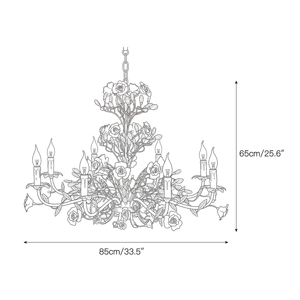 Ceramic Rose Vine Chandelier - Luxury Floral 5/6/8-Light Brass & Crystal Pendan