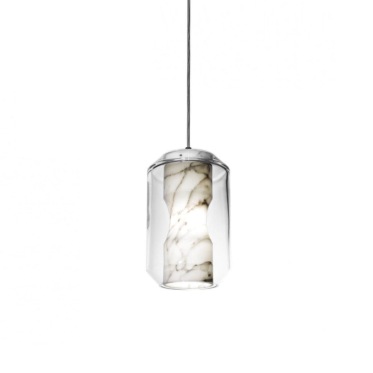 Glass Alabaster Pendant Lamp - Translucent Alabaster Core & Clear Glass Pendant