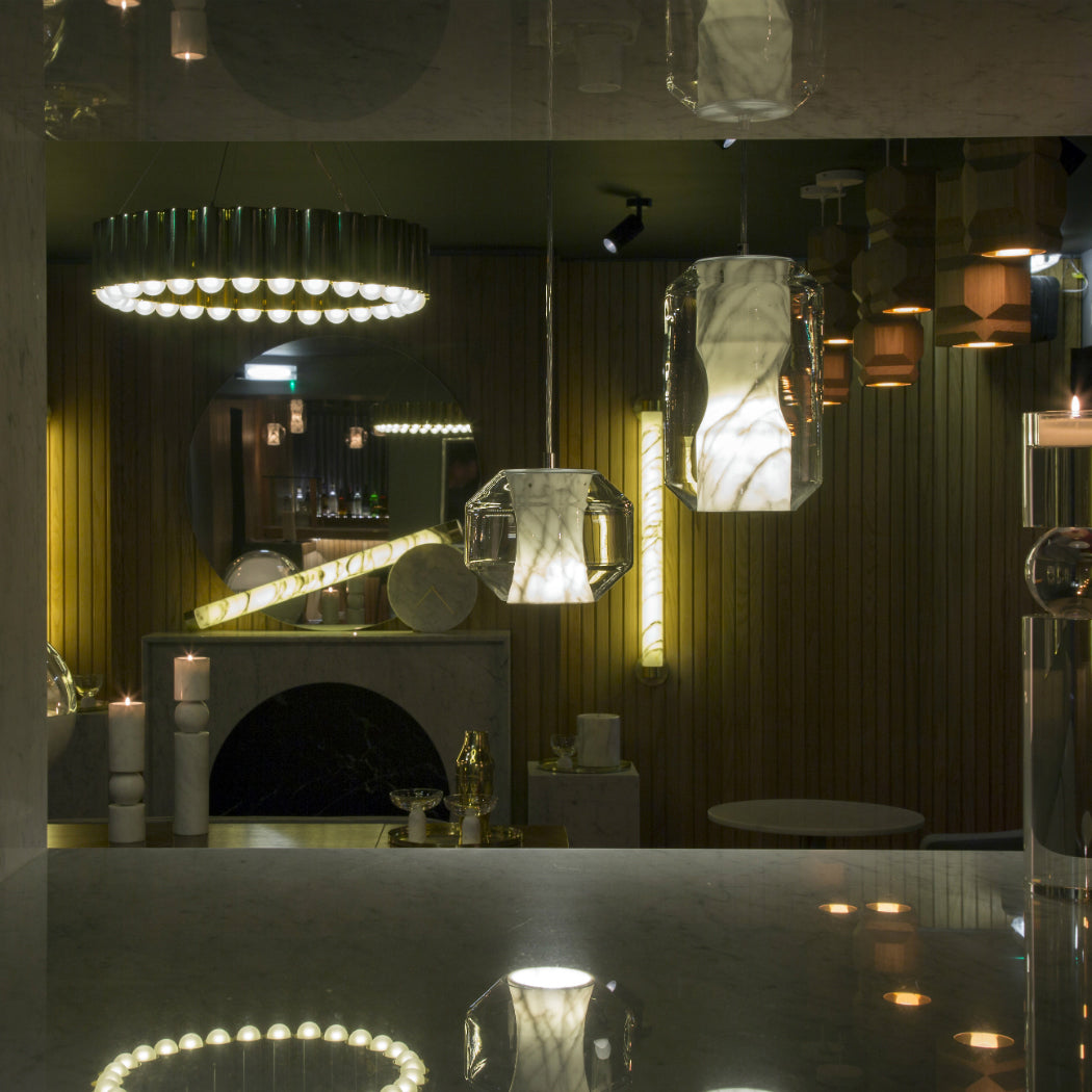 Glass Alabaster Pendant Lamp - Translucent Alabaster Core & Clear Glass Pendant