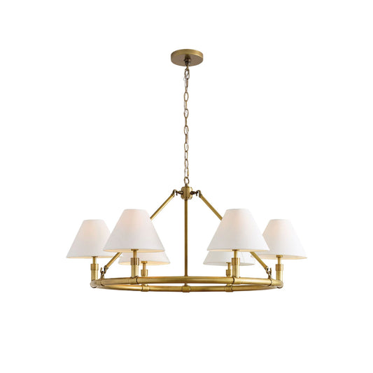 Robert 6-Light Chandelier - Brass Frame & Tapered Fabric Shades