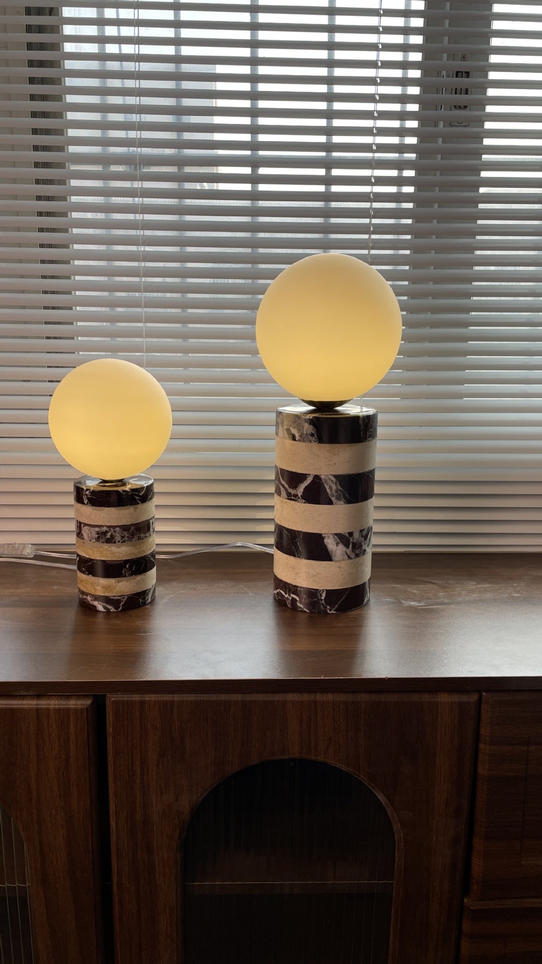 Charade Marble Table Lamp - Luxury Natural Marble & Handblown Glass Glob