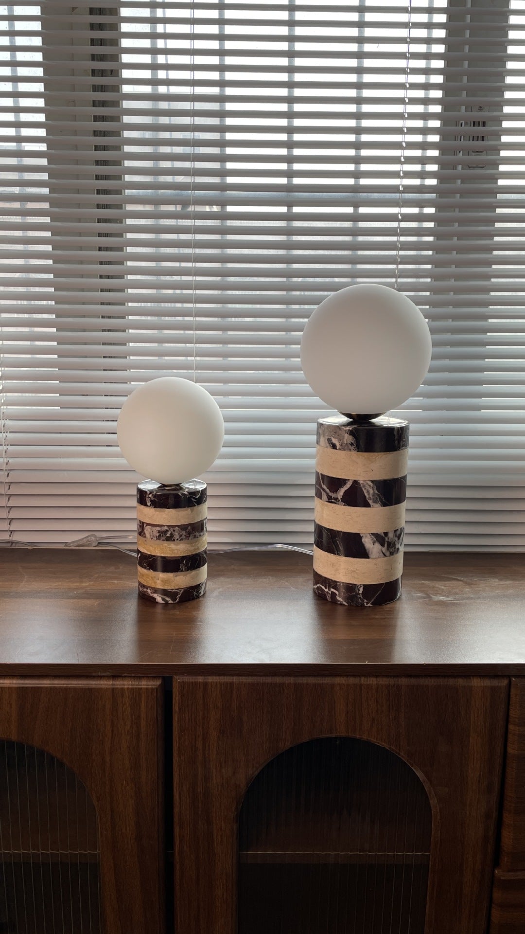 Charade Marble Table Lamp - Luxury Natural Marble & Handblown Glass Glob