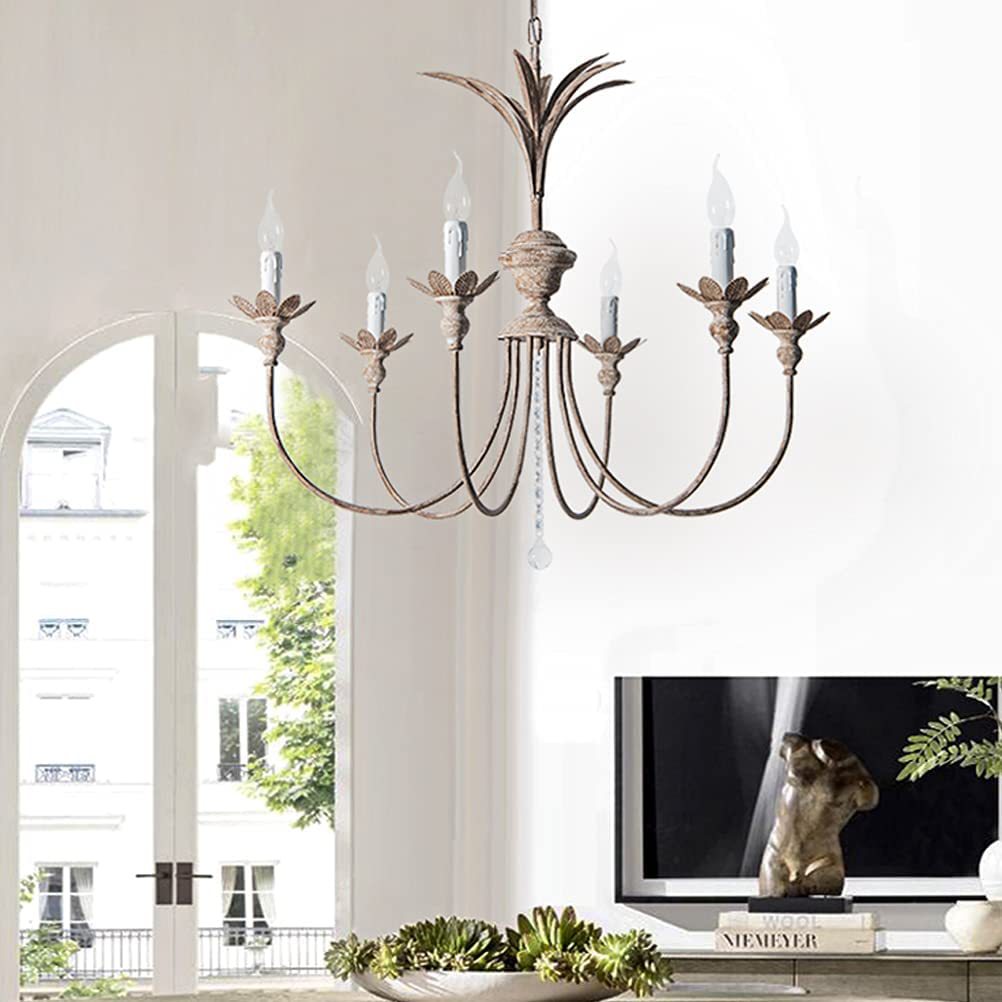 Charleston Chandelier - Large 6-Light Rustic Iron Up-Light Chandelier