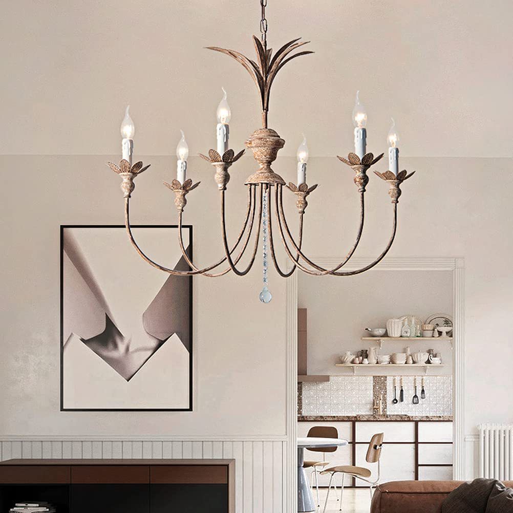 Charleston Chandelier - Large 6-Light Rustic Iron Up-Light Chandelier
