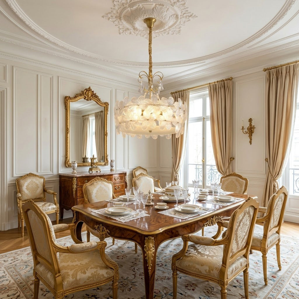 Charlotte Chandelier - Feminine Brass & Cast Glass Floral Chandelier