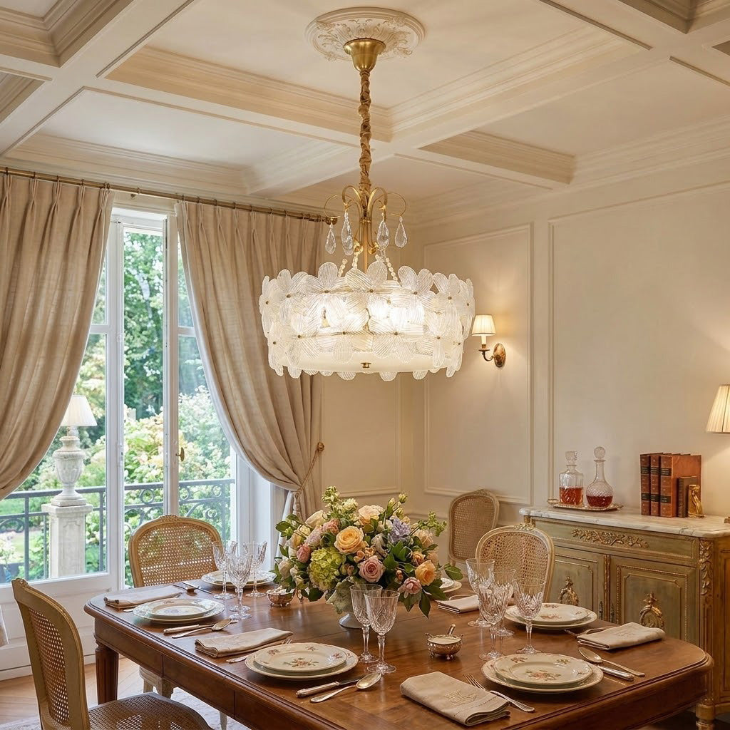 Charlotte Chandelier - Feminine Brass & Cast Glass Floral Chandelier