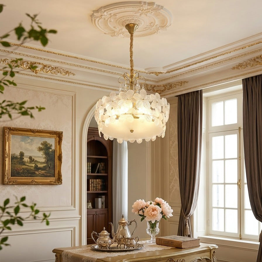 Charlotte Chandelier - Feminine Brass & Cast Glass Floral Chandelier