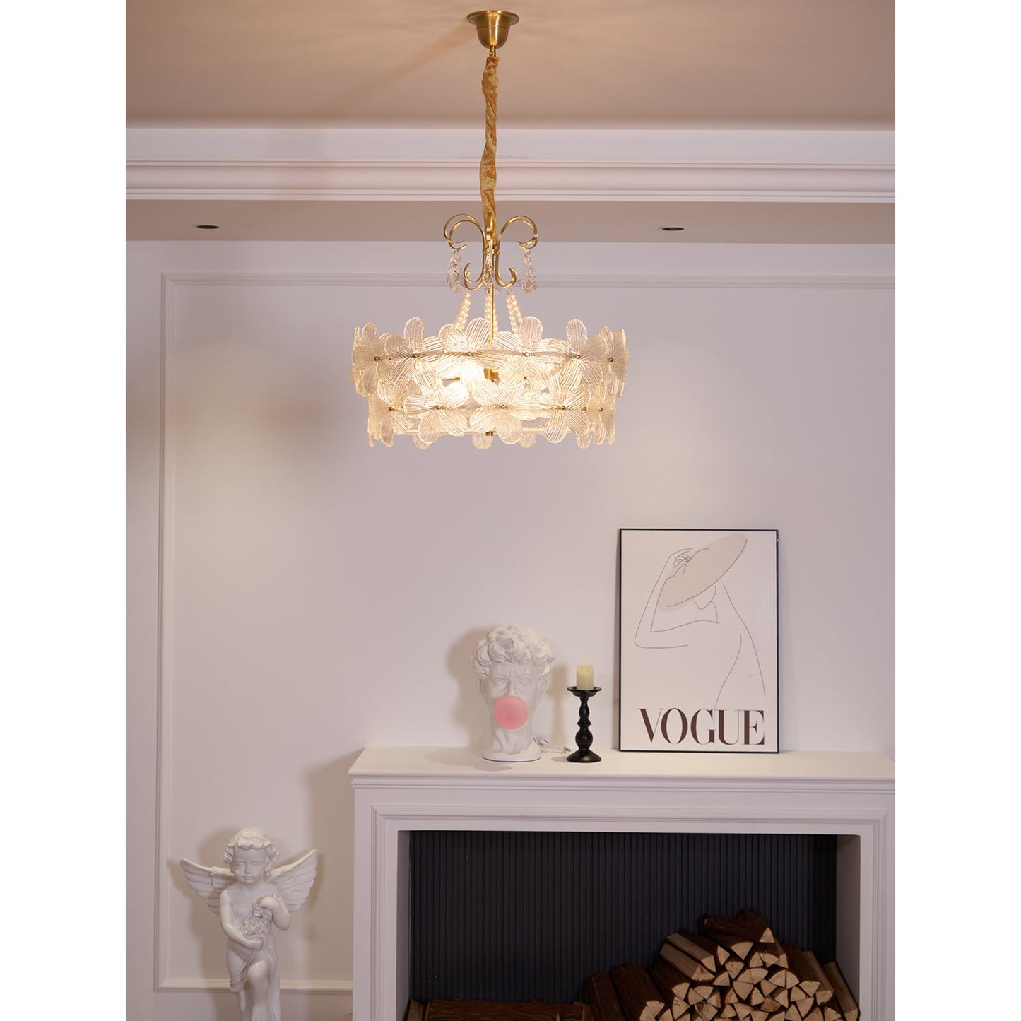 Charlotte Chandelier - Feminine Brass & Cast Glass Floral Chandelier