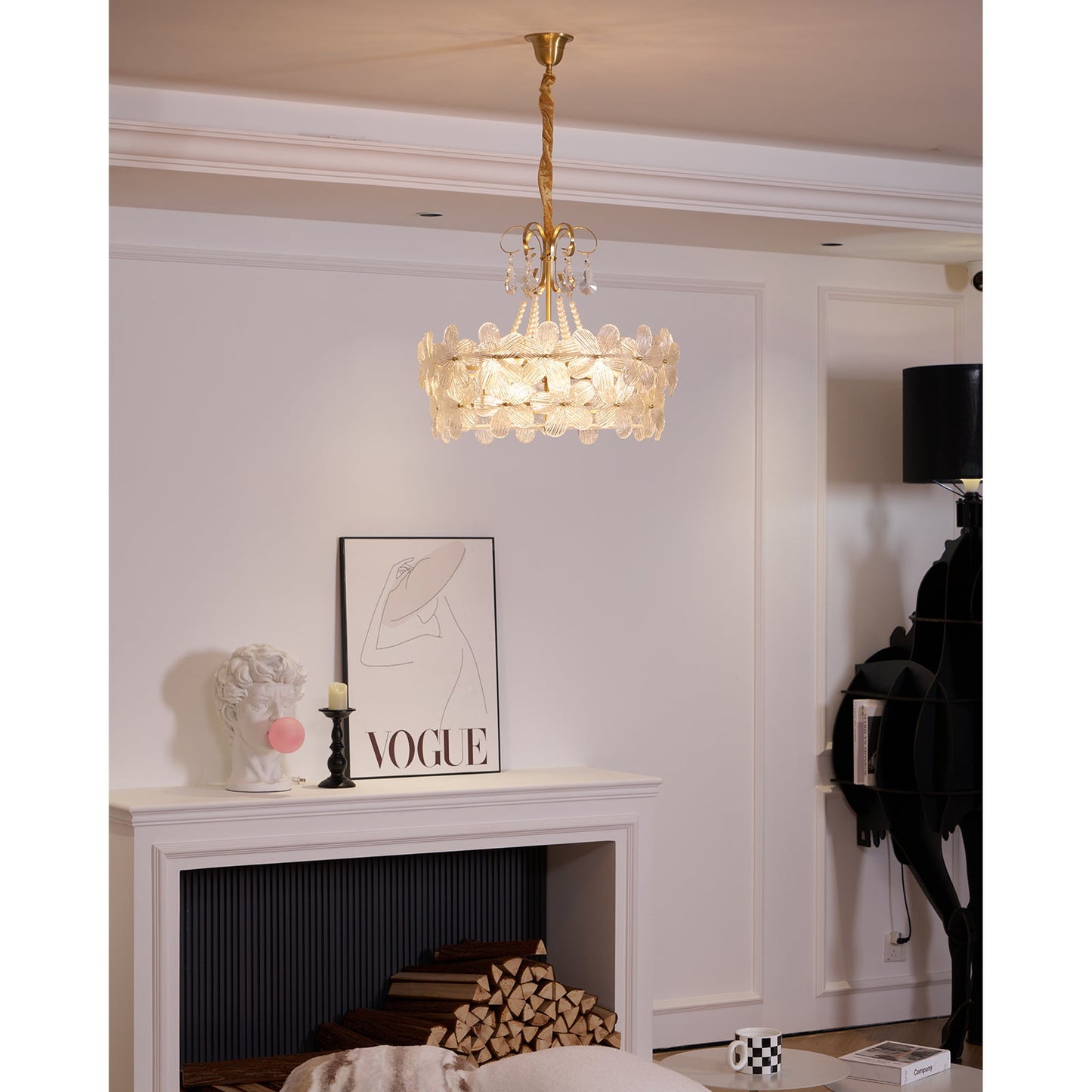 Charlotte Chandelier - Feminine Brass & Cast Glass Floral Chandelier