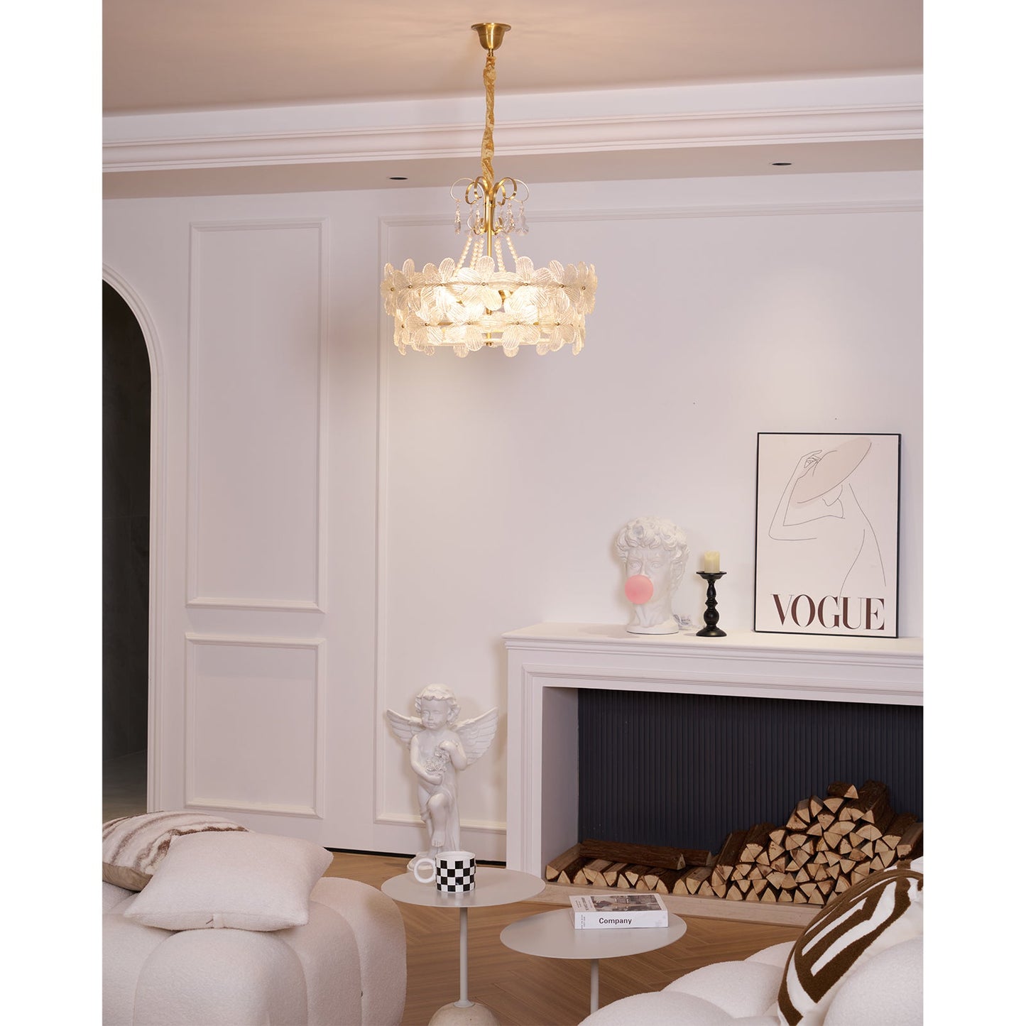 Charlotte Chandelier - Feminine Brass & Cast Glass Floral Chandelier
