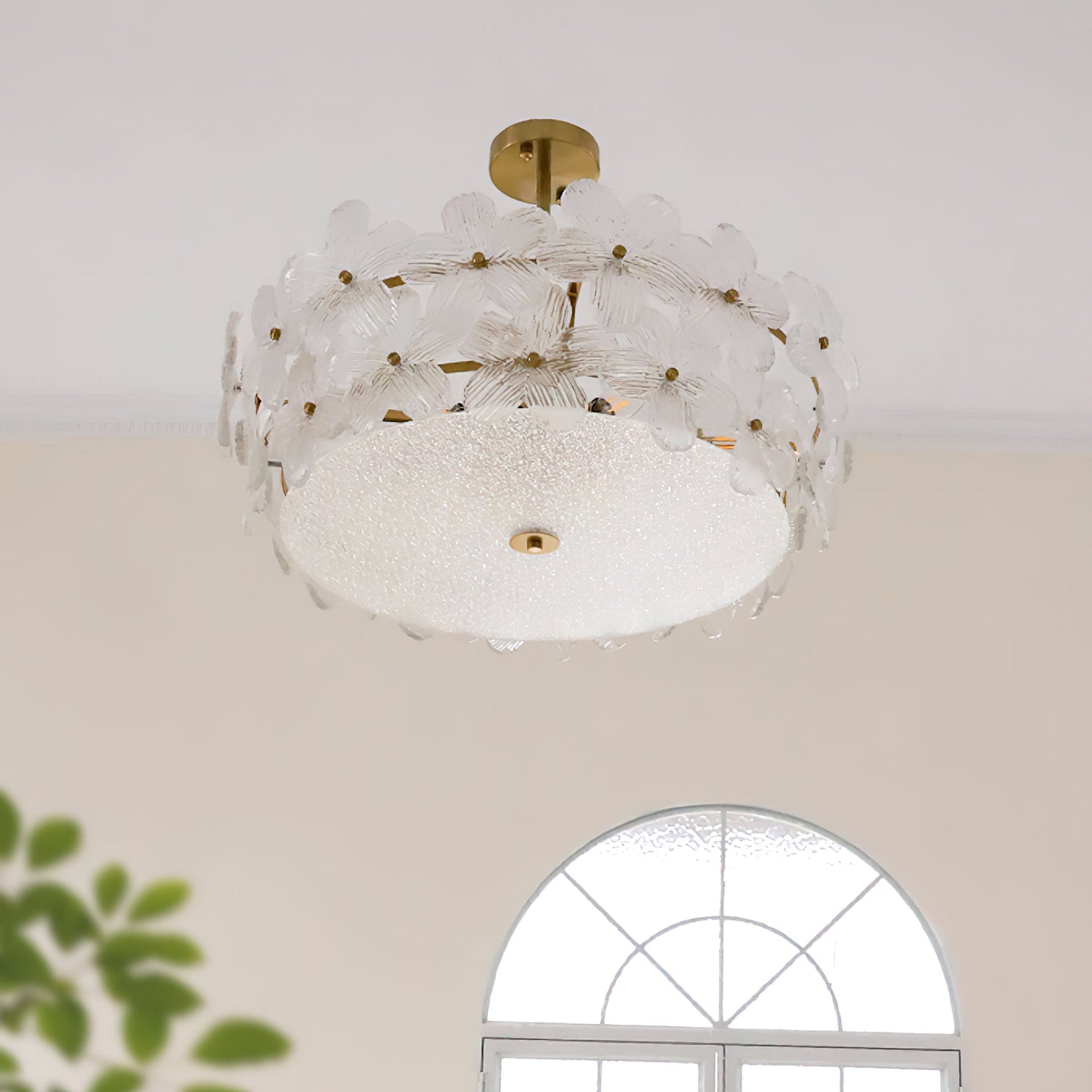 Charlotte Chandelier - Feminine Brass & Cast Glass Floral Chandelier
