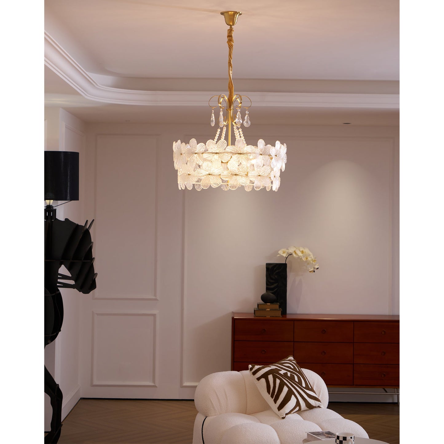 Charlotte Chandelier - Feminine Brass & Cast Glass Floral Chandelier